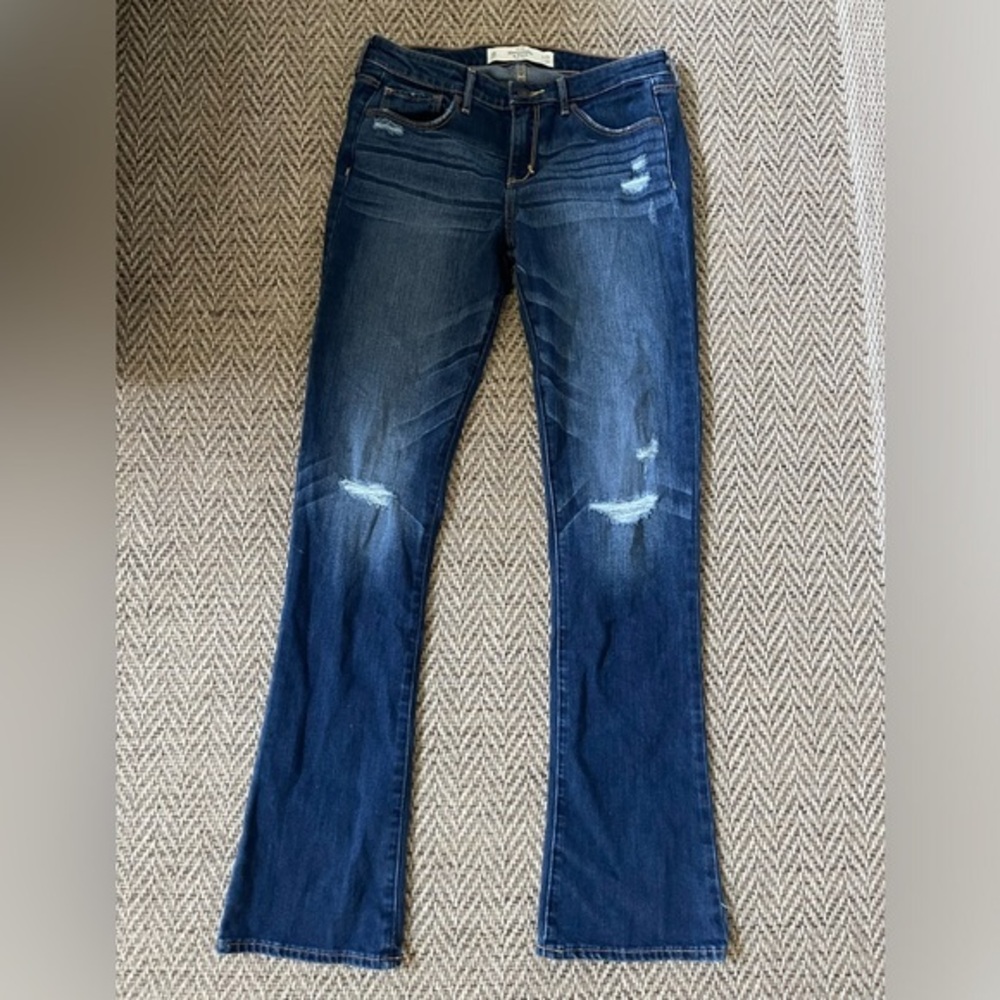 Abercrombie & Fitch Women's Dark Blue Distressed Boot Cut Jeans
